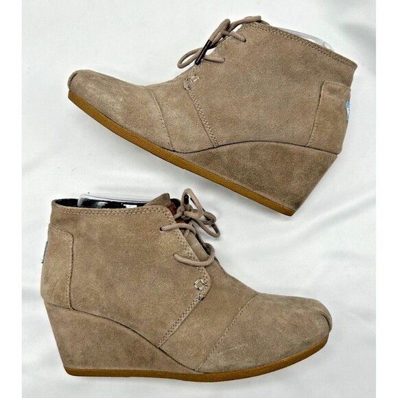 TOMS Kala Wedge Desert Ankle Boots Booties - Taupe/Brown Suede - Women's Sz 7.5 - Picture 1 of 9